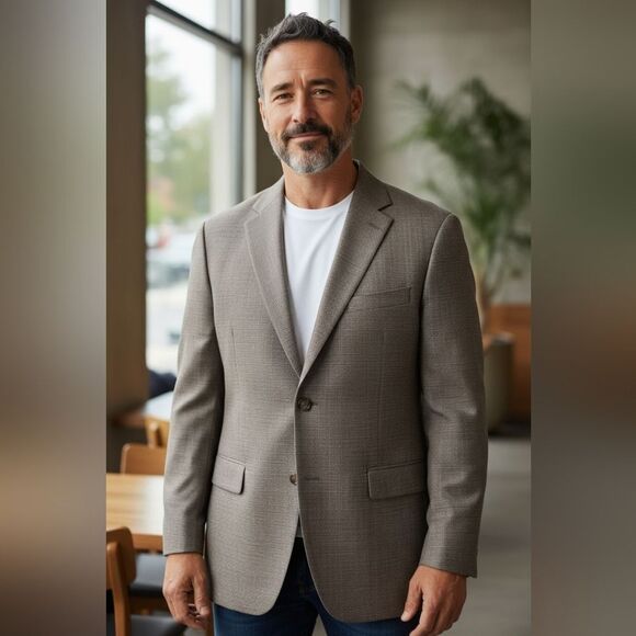 Geoffrey Beene Other - Geoffrey Beene Tan 100% Wool Three Button Men's Grandpa Suit Coat Blazer, 43R